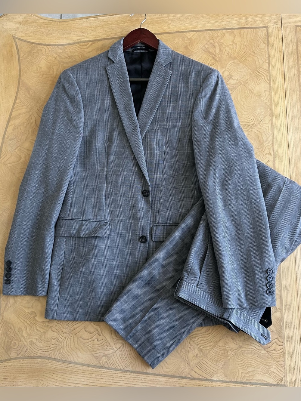 Men's Gray Plaid Bar III Slim Fit Wool-Blend Suit Created for Macy’s 38R